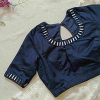 Navy Blue Flex Cotton Mirror Work Readymade Blouse | Godhuli