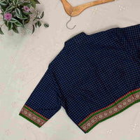 Navy Blue Two Tone Checkered Readymade Blouse | Godhuli