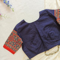 Navy Blue Orange Dotted Gamathi Readymade Blouse | Godhuli