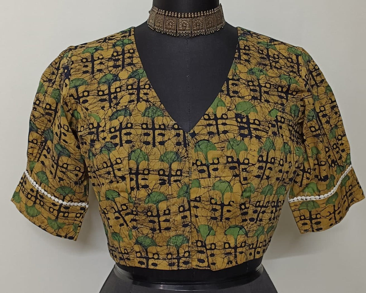 Ochre Yellow Batik Print Readymade Blouse | Godhuli