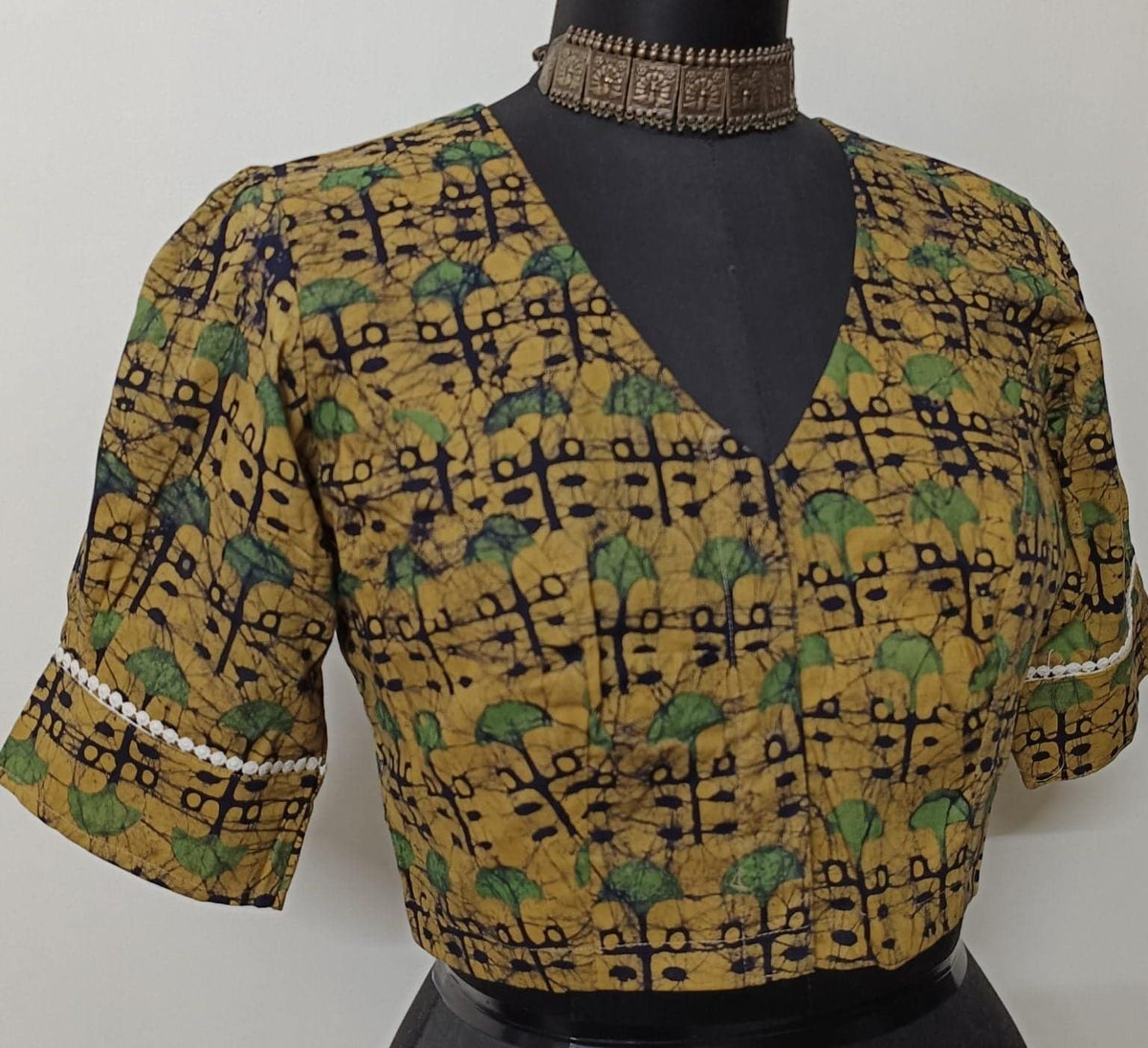 Ochre Yellow Batik Print Readymade Blouse | Godhuli
