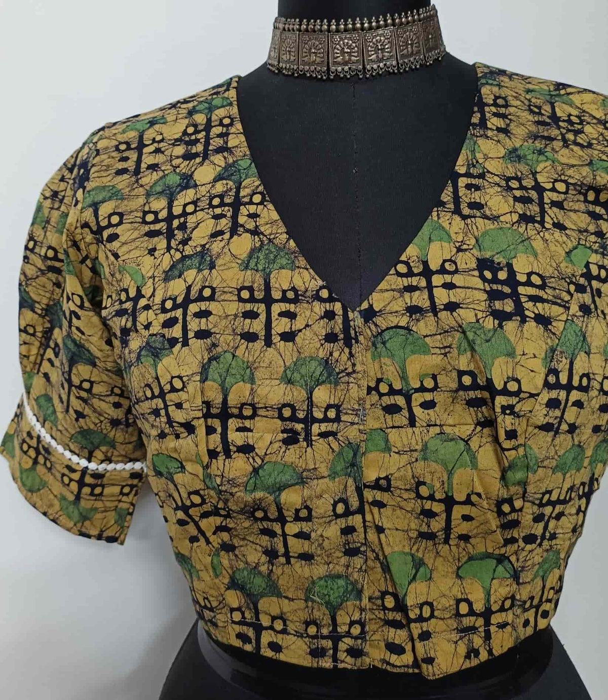 Ochre Yellow Batik Print Readymade Blouse | Godhuli