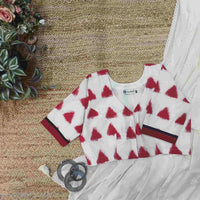 Off White-Red Ikat Readymade Blouse | Godhuli