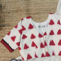 Off White-Red Ikat Readymade Blouse | Godhuli