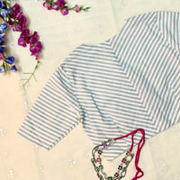 Olive white Oxford Stripes Readymade Blouse | Godhuli