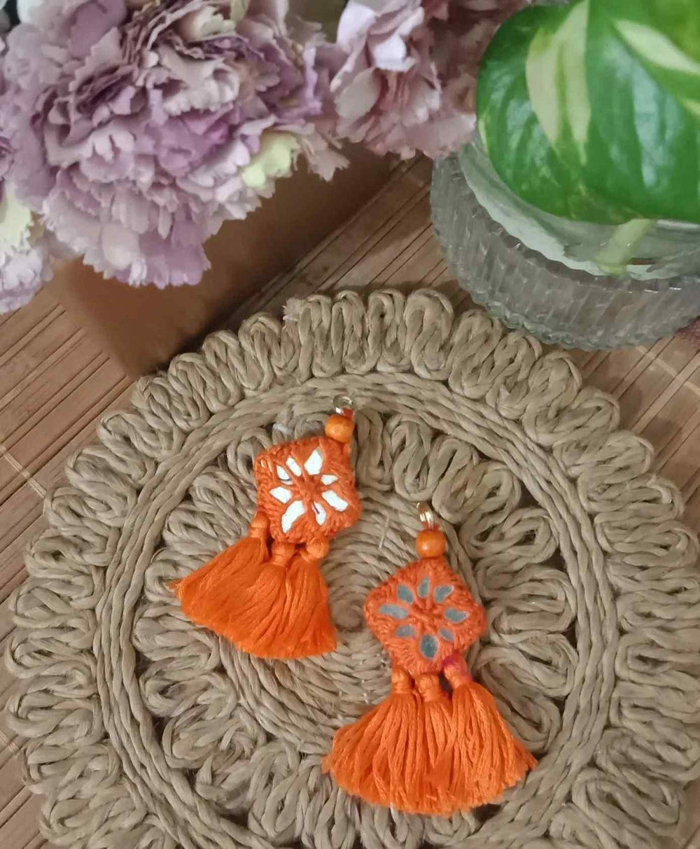 Buy Orange Handmade Mirrorwork Tassels | Godhuli