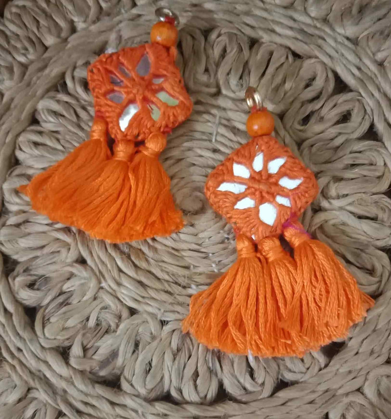 Buy Orange Handmade Mirrorwork Tassels | Godhuli