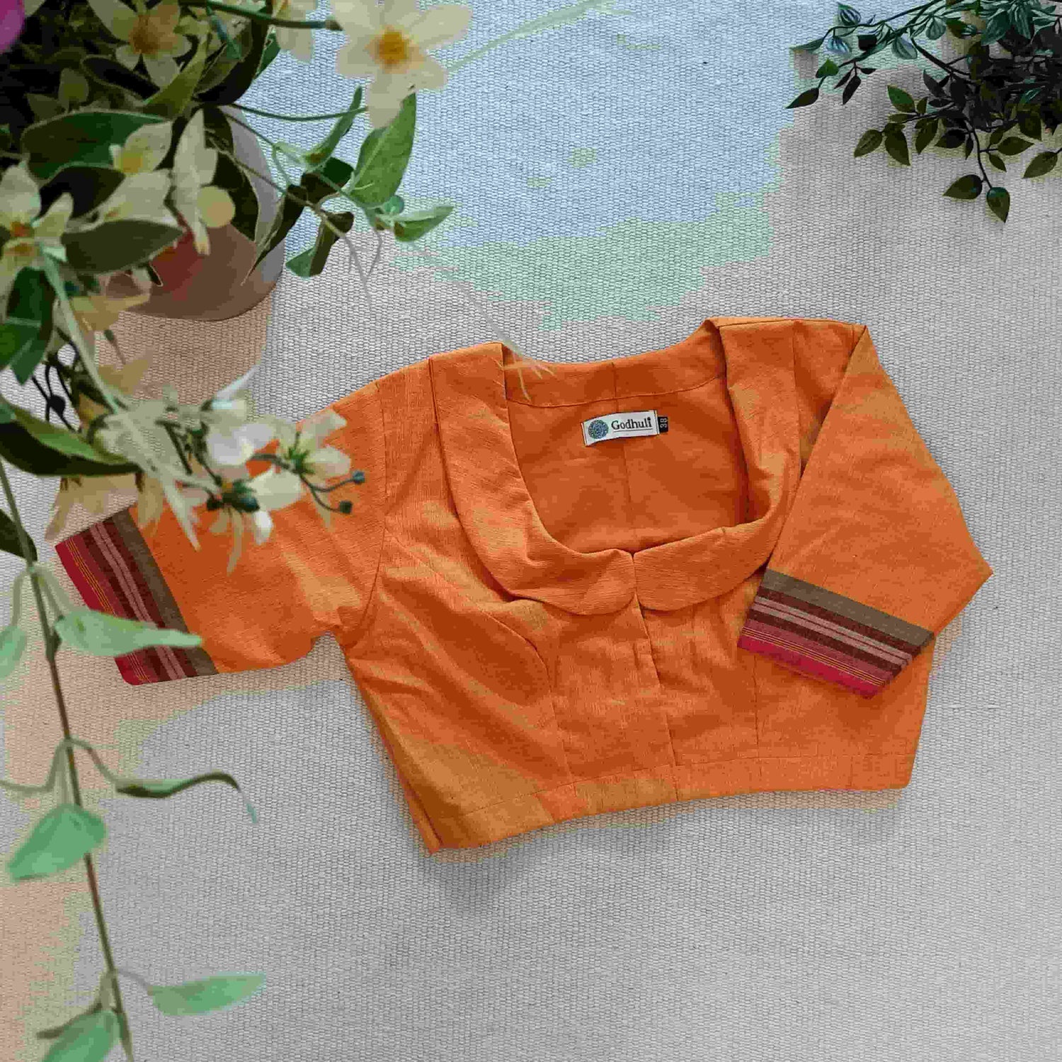 Orange Broad Peter Pan Collar Readymade Blouse | Godhuli