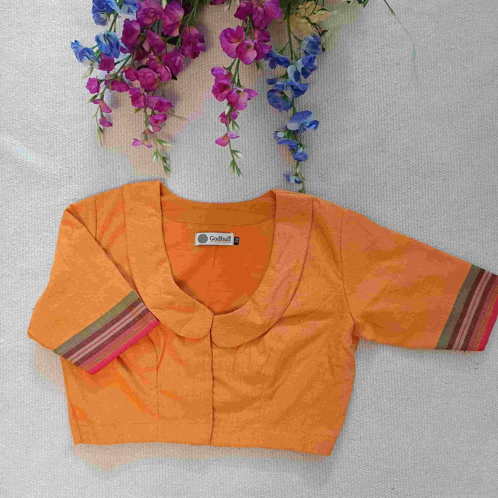 Orange Broad Peter Pan Collar Readymade Blouse | Godhuli