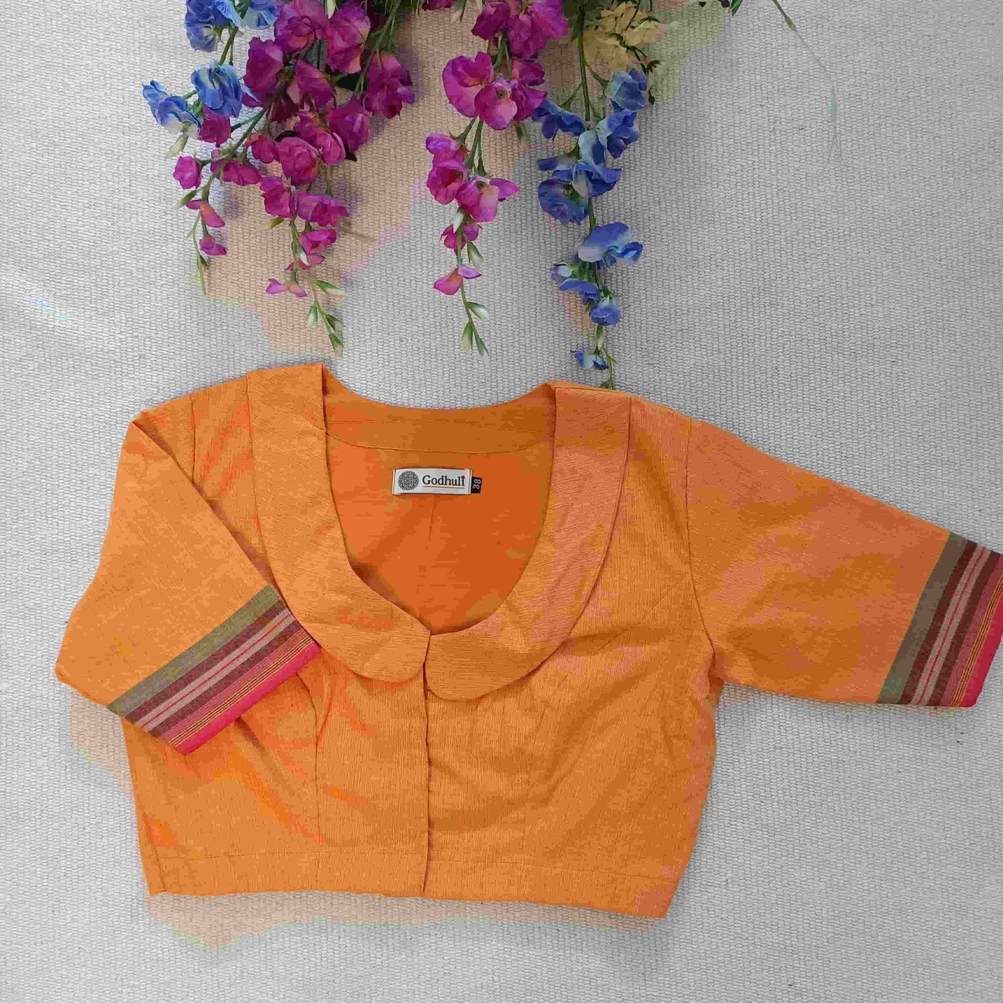 Orange Broad Peter Pan Collar Readymade Blouse | Godhuli