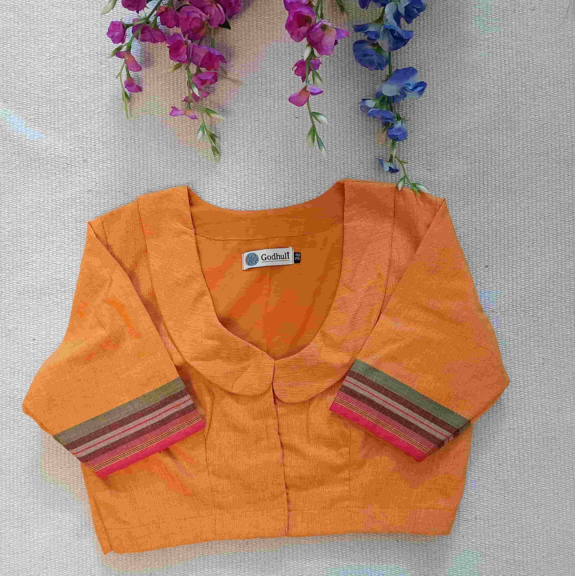 Orange Broad Peter Pan Collar Readymade Blouse | Godhuli