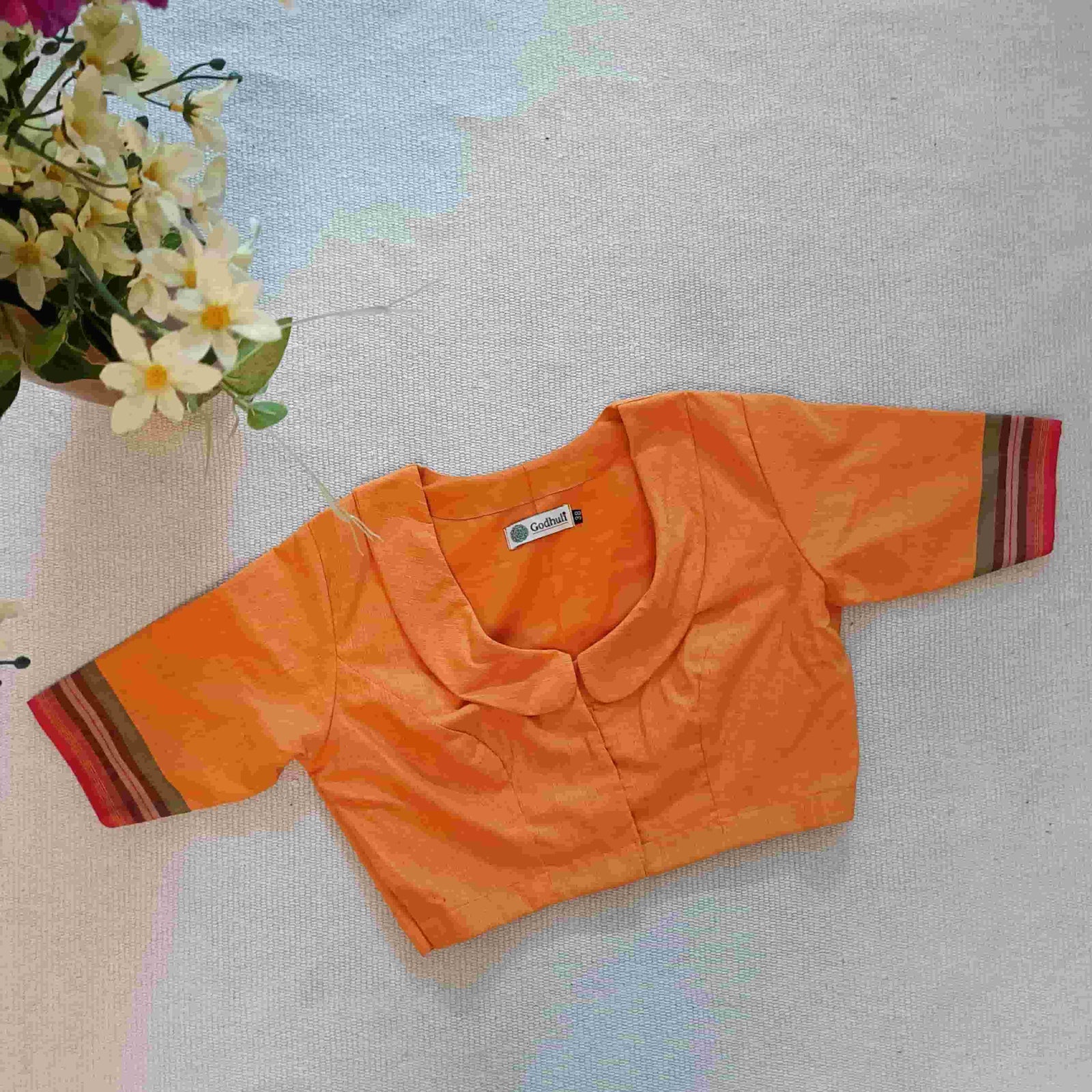 Orange Broad Peter Pan Collar Readymade Blouse | Godhuli