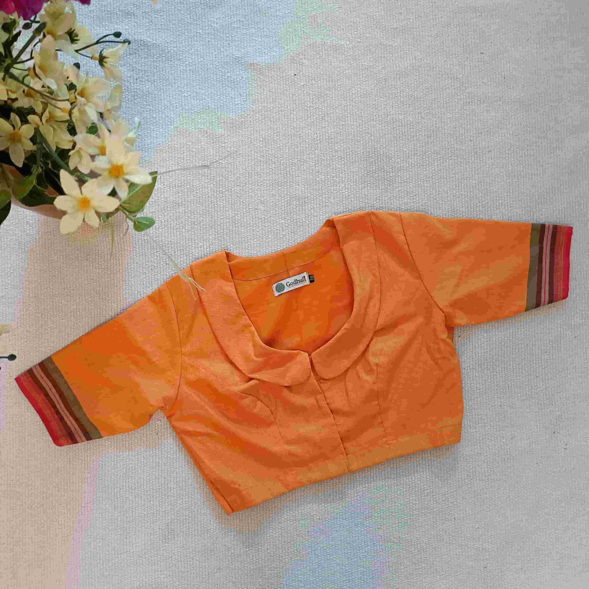 Orange Broad Peter Pan Collar Readymade Blouse | Godhuli