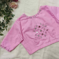 Pink Cotton Readymade Blouse with Mirror Work | Godhuli