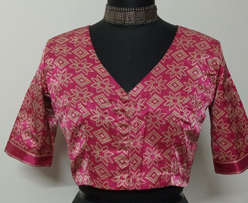 Pink Ikat Print Gaji Silk Readymade Blouse | Godhuli