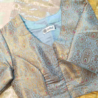Powder Blue Banarasi Brocade Readymade Blouse | Godhuli