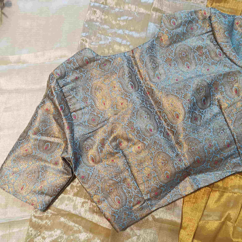 Powder Blue Banarasi Brocade Readymade Blouse | Godhuli