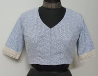 Powder Blue Cut Work Embroidered Readymade Blouse | Godhuli
