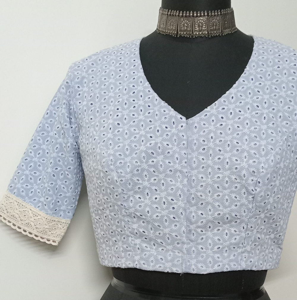 Powder Blue Cut Work Embroidered Readymade Blouse | Godhuli