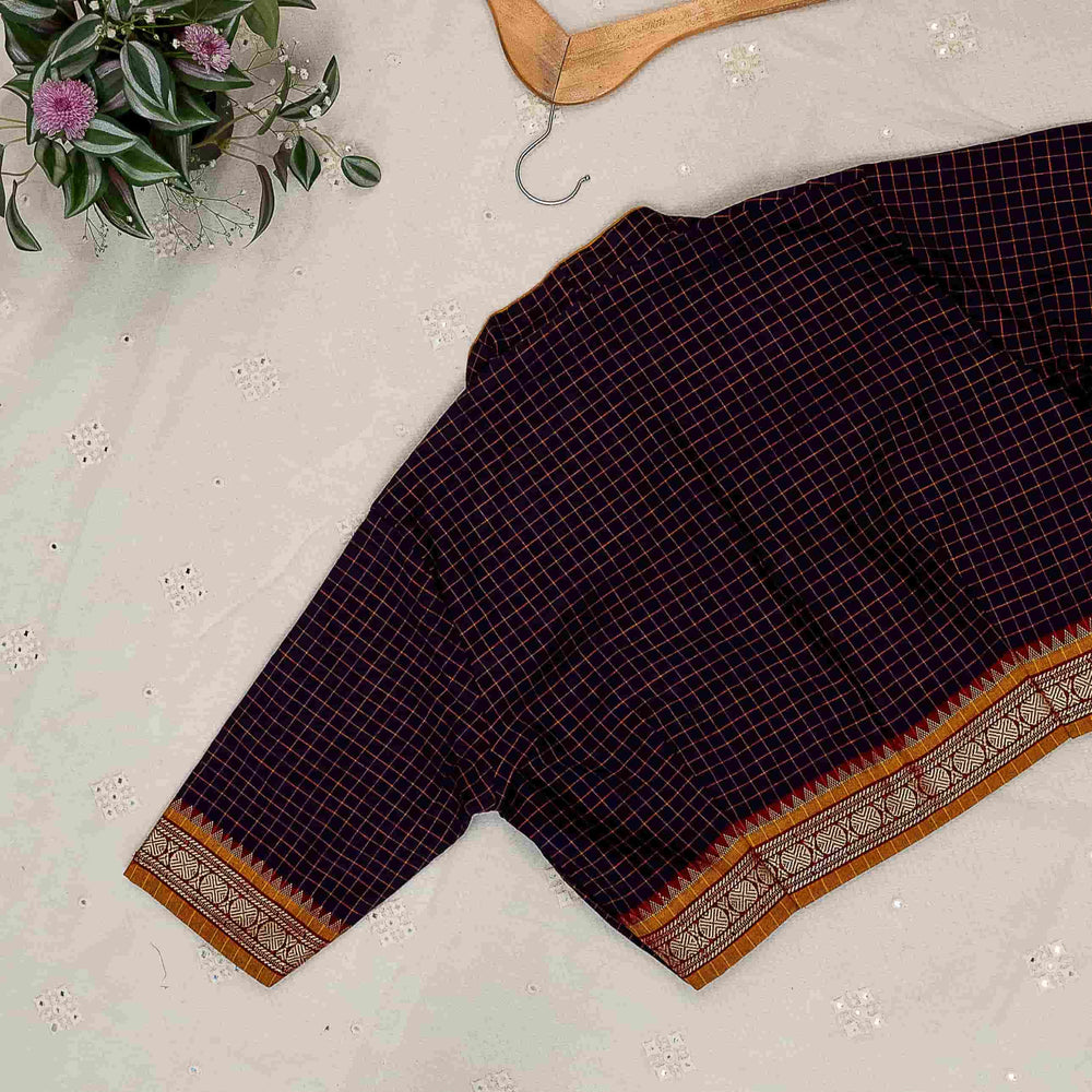 Purple Magenta Two Tone Checkered Readymade Blouse | Godhuli