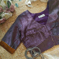 Purple Wine Gaji Silk Stripes Readymade Blouse | Godhuli
