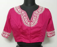 Rani Readymade Blouse in off white Aari work Embroidery | Godhuli