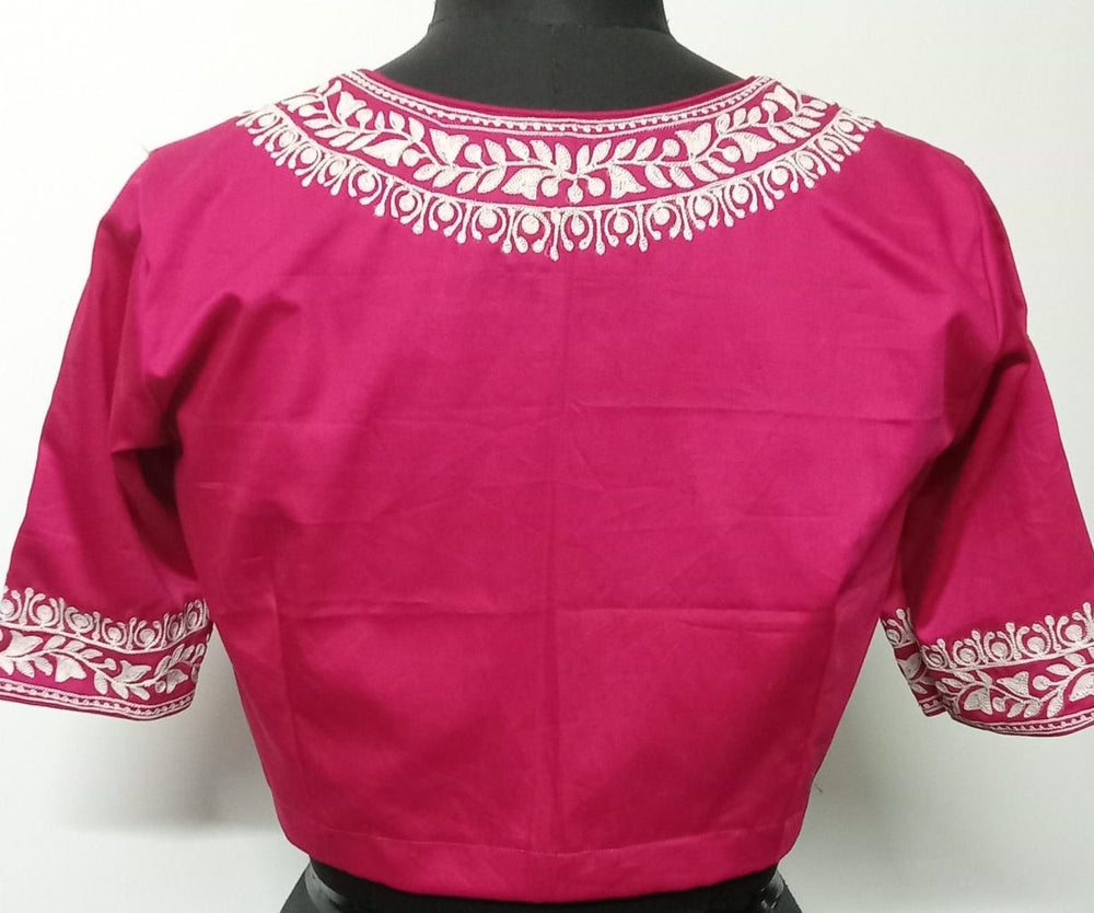 Rani Readymade Blouse in off white Aari work Embroidery | Godhuli