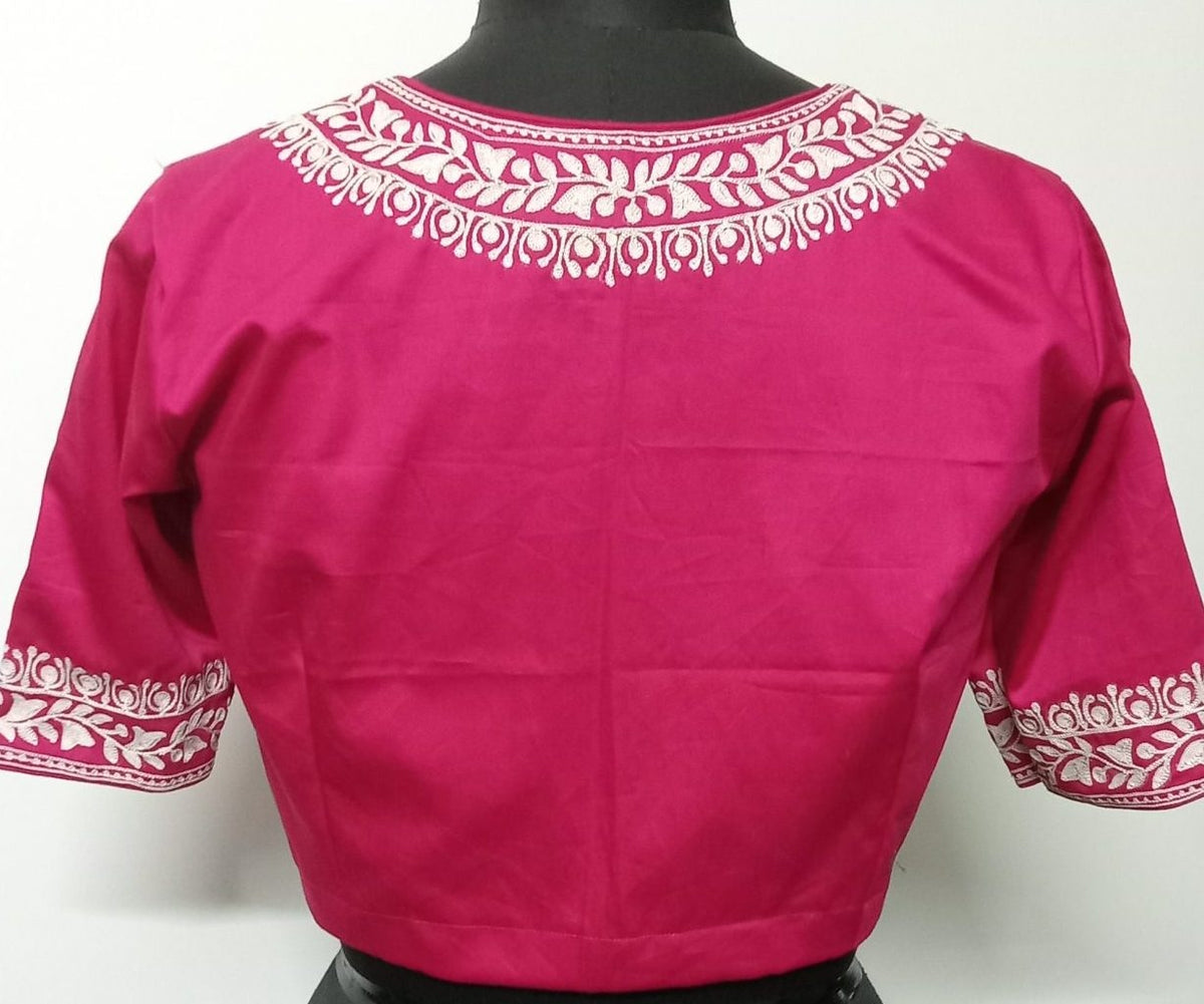 Rani Readymade Blouse in off white Aari work Embroidery | Godhuli