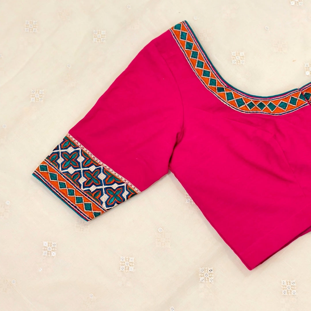 Rani Fine Machine Work Embroidery Readymade Blouse | Godhuli