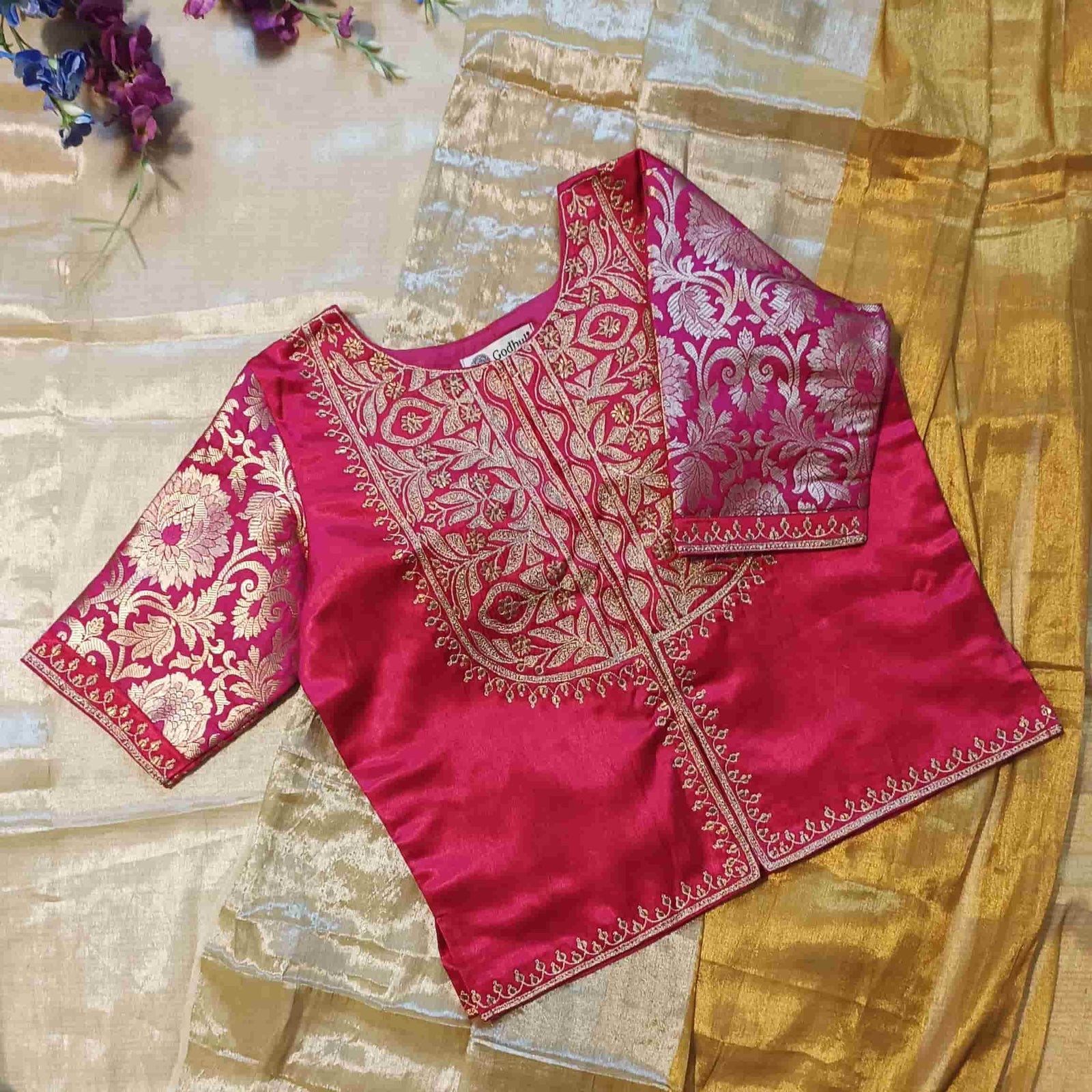 Rani Gaji Silk Aari Work Readymade Blouse | Godhuli