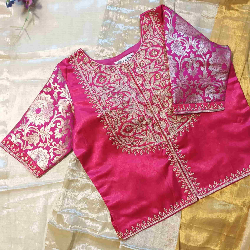 Rani Gaji Silk Aari Work Readymade Blouse | Godhuli