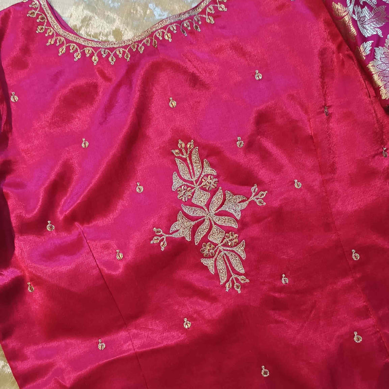 Rani Gaji Silk Aari Work Readymade Blouse | Godhuli