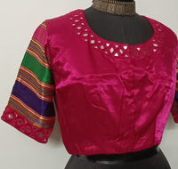 Rani Gaji silk Mirrorwork Readymade Blouse with Mulicoloured Sleeves | Godhuli