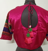 Rani Gaji silk Mirrorwork Readymade Blouse with Mulicoloured Sleeves | Godhuli
