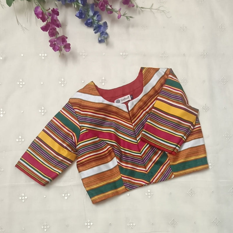 Rani Green Multicoloured Gaji Silk Readymade Blouse | Godhuli