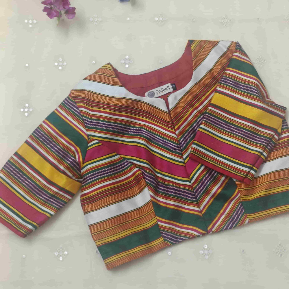 Rani Green Multicoloured Gaji Silk Readymade Blouse | Godhuli