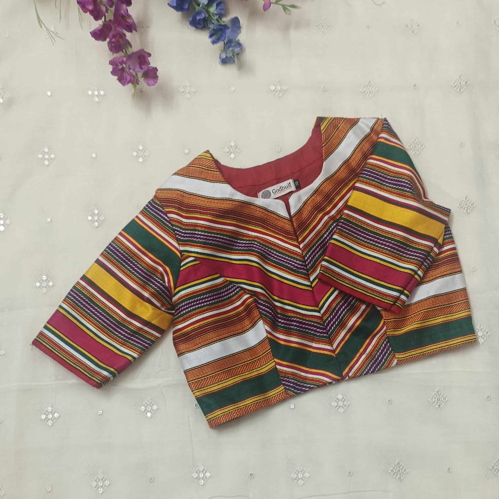Rani Green Multicoloured Gaji Silk Readymade Blouse | Godhuli