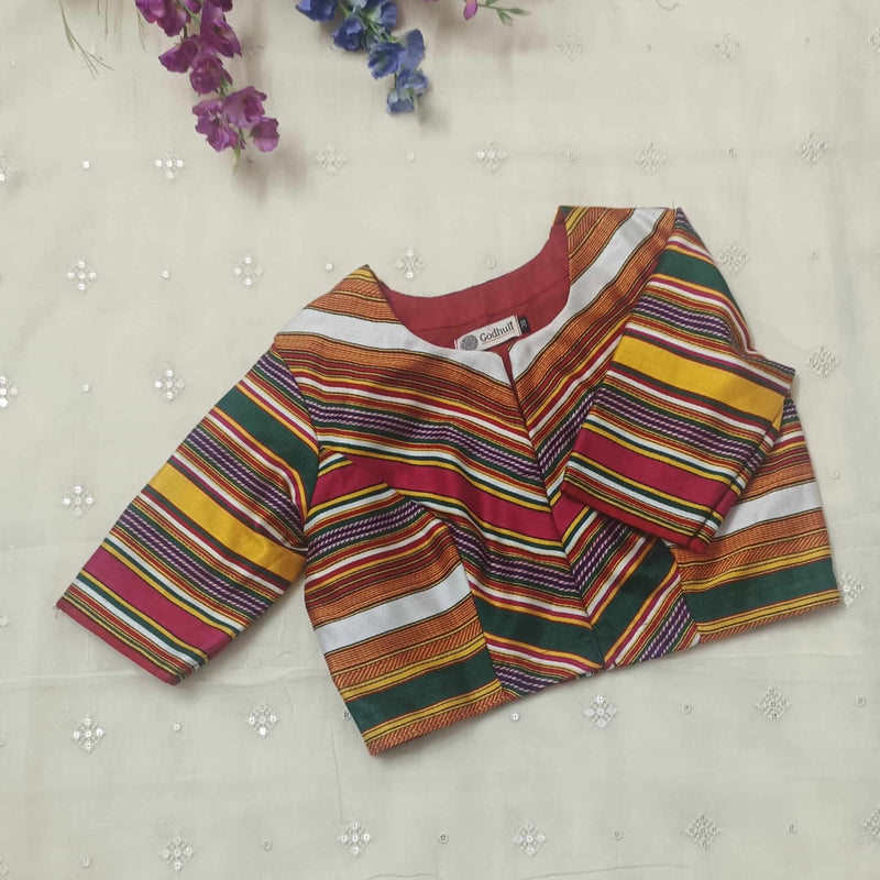 Rani Green Multicoloured Gaji Silk Readymade Blouse | Godhuli