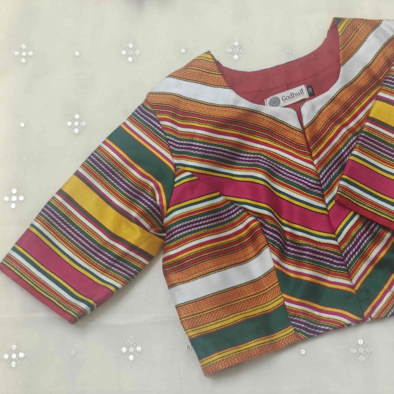Rani Green Multicoloured Gaji Silk Readymade Blouse | Godhuli