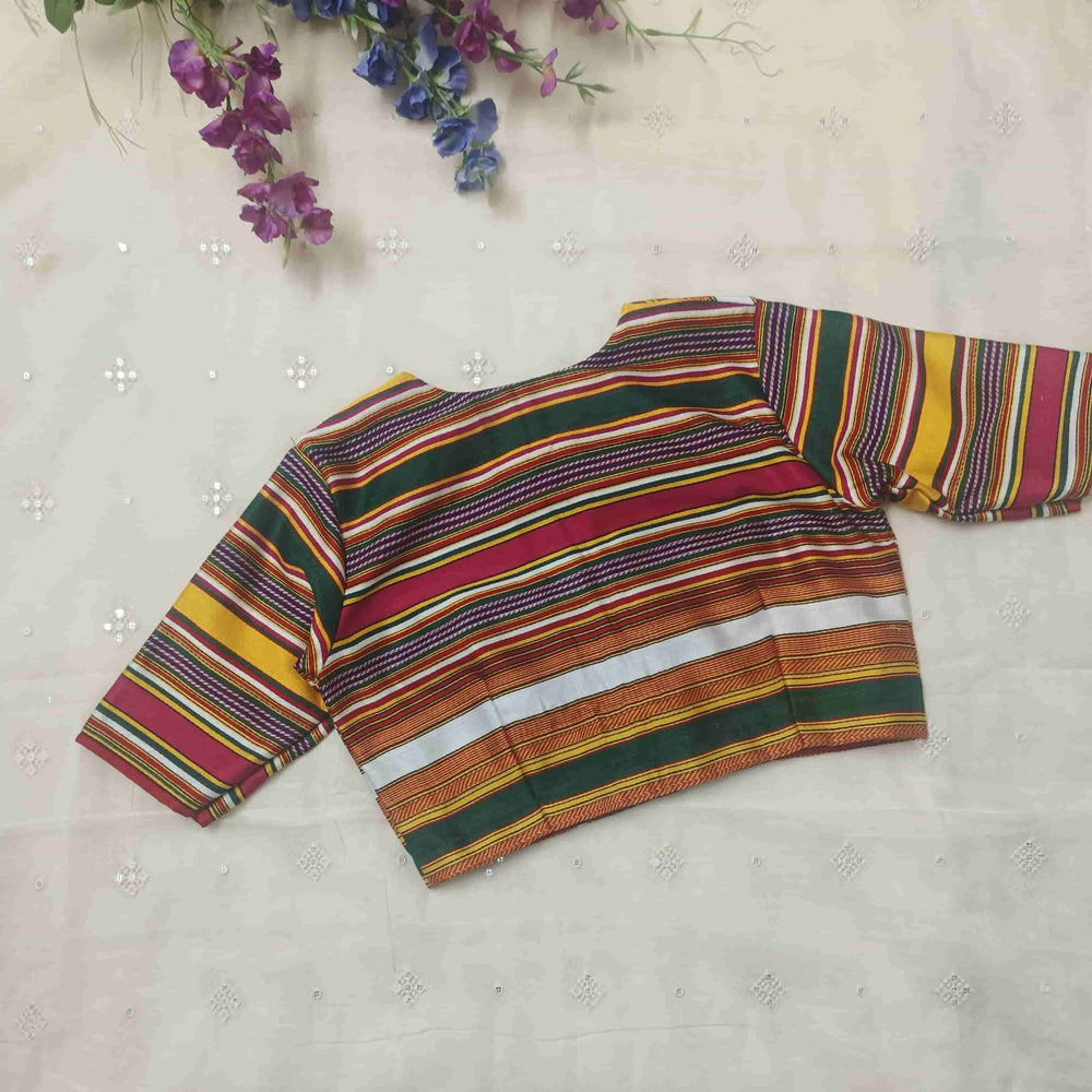Rani Green Multicoloured Gaji Silk Readymade Blouse | Godhuli