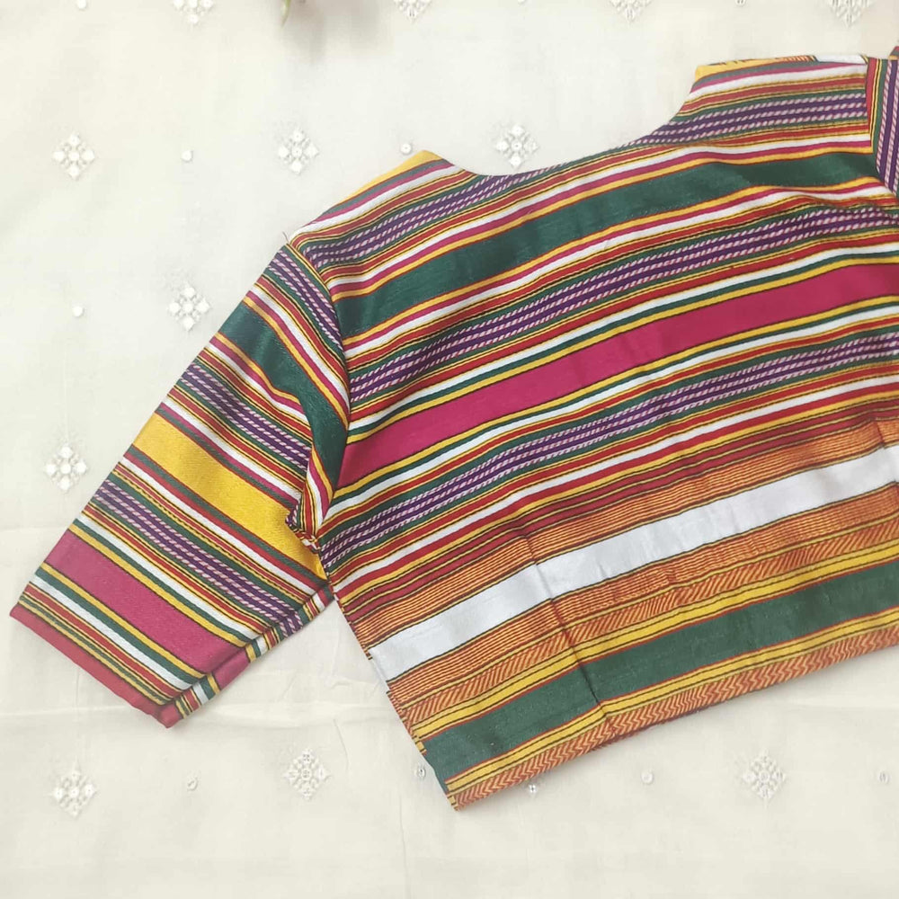 Rani Green Multicoloured Gaji Silk Readymade Blouse | Godhuli