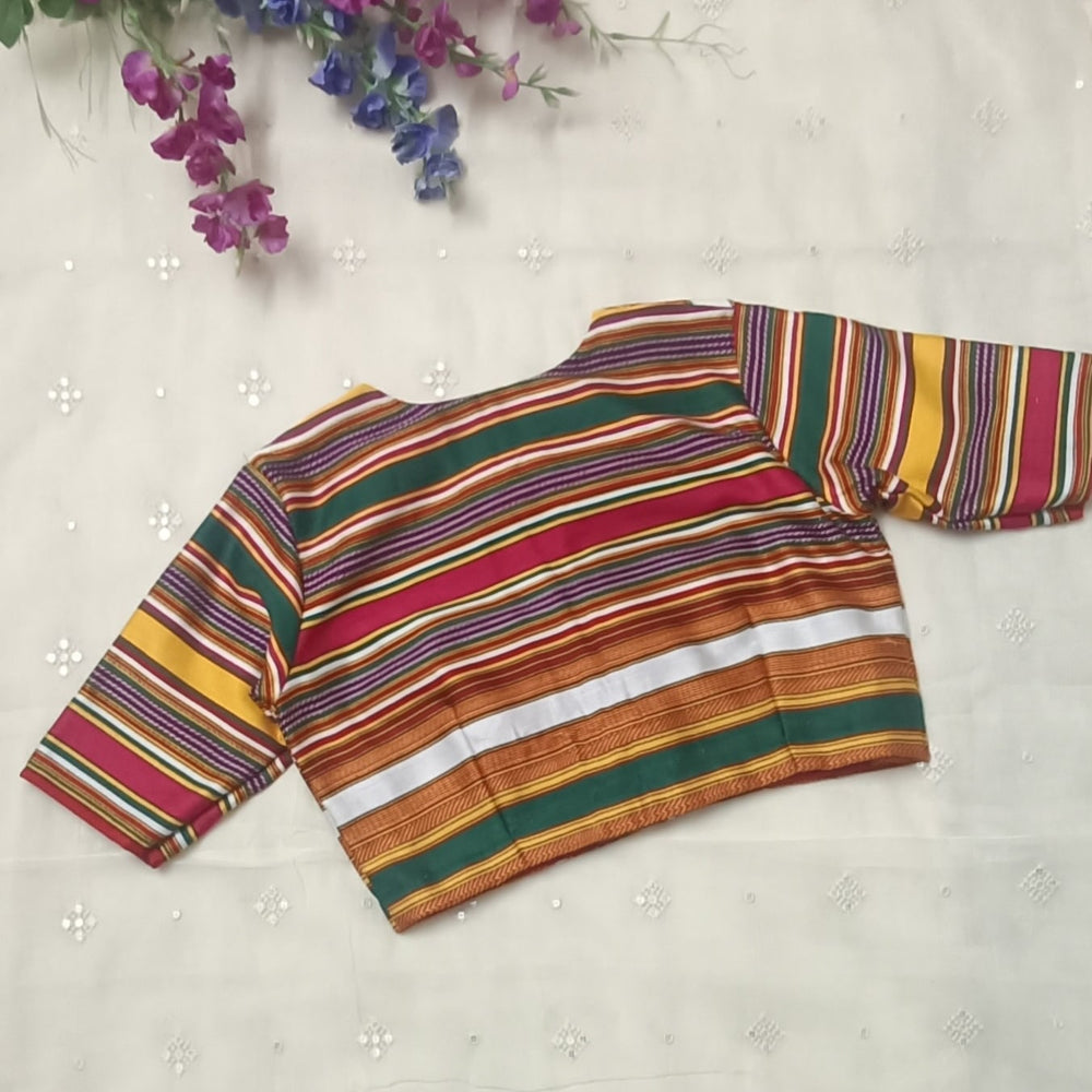 Rani Green Multicoloured Gaji Silk Readymade Blouse | Godhuli
