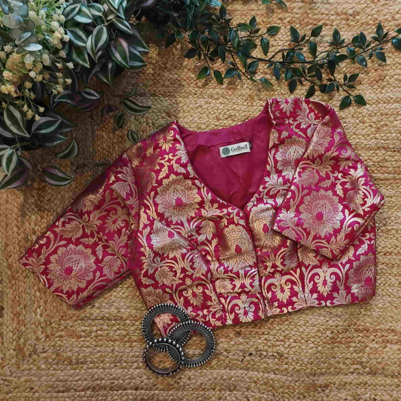 Rani Kimkhab Big Motif Banarasi Brocade Readymade Blouse | Godhuli