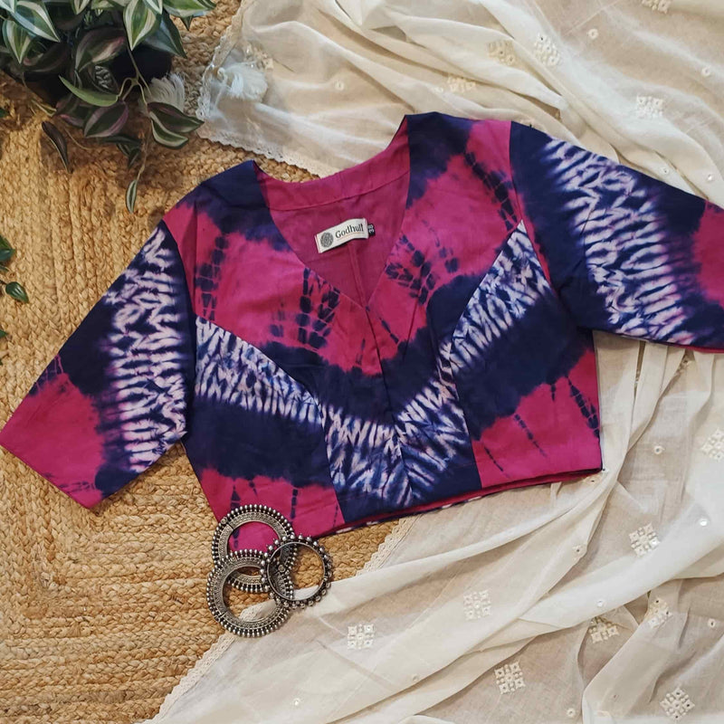 Rani Purple Shibori Readymade Blouse | Godhuli