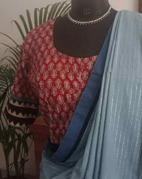 Red Ajrakh Cotton Designer Readymade Blouse | Godhuli