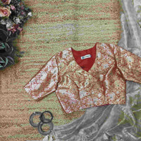 Red Banarasi Brocade Readymade Blouse | Godhuli