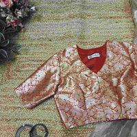 Red Banarasi Brocade Readymade Blouse | Godhuli