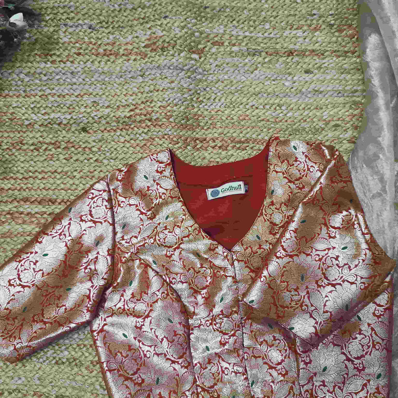 Red Banarasi Brocade Readymade Blouse | Godhuli