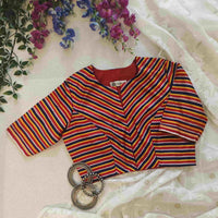 Red Blue Yellow Stripes Multicoloured Gaji Silk Readymade Blouse | Godhuli