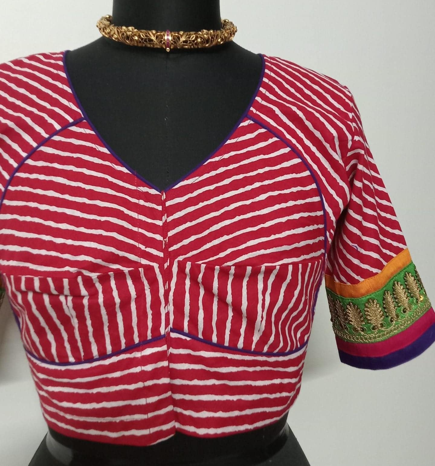 Buy Red Leheriya Stripes Blouse | Godhuli